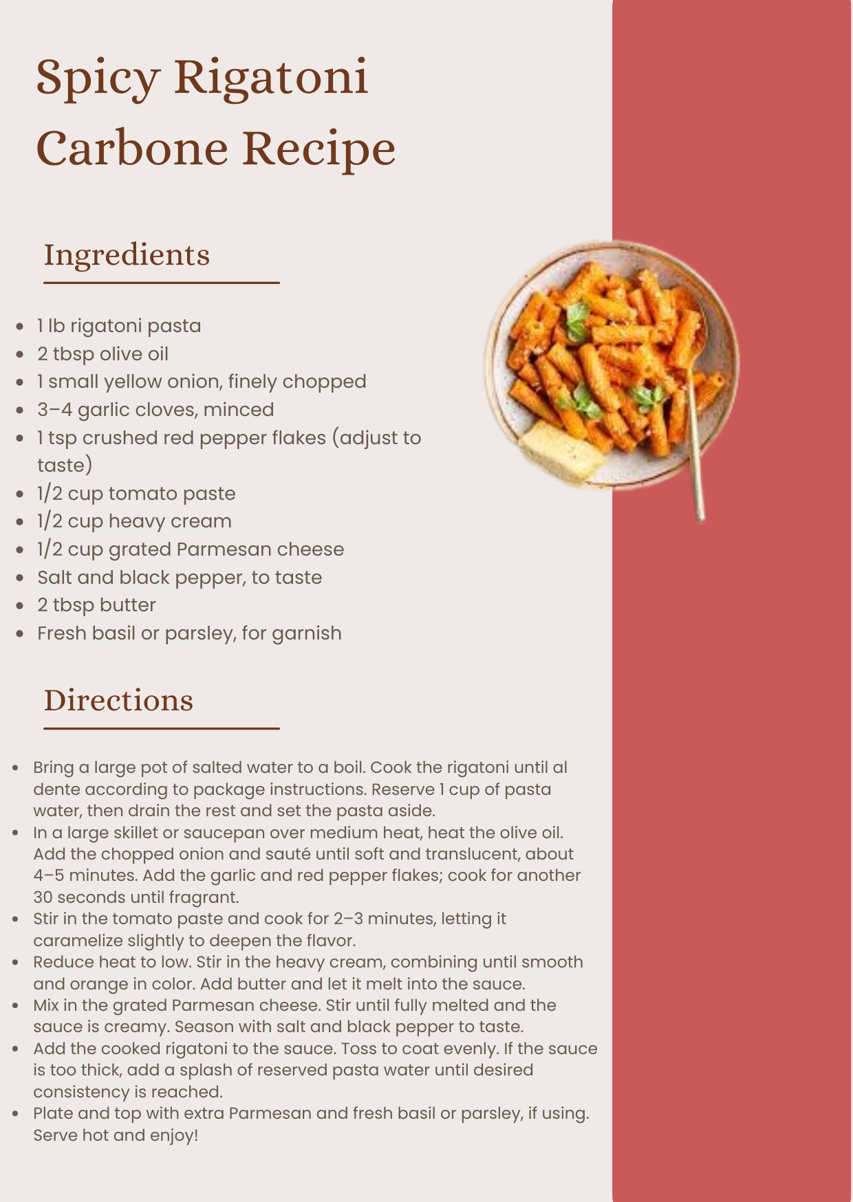 Spicy Rigatoni Carbone Recipe - Recipe Royale